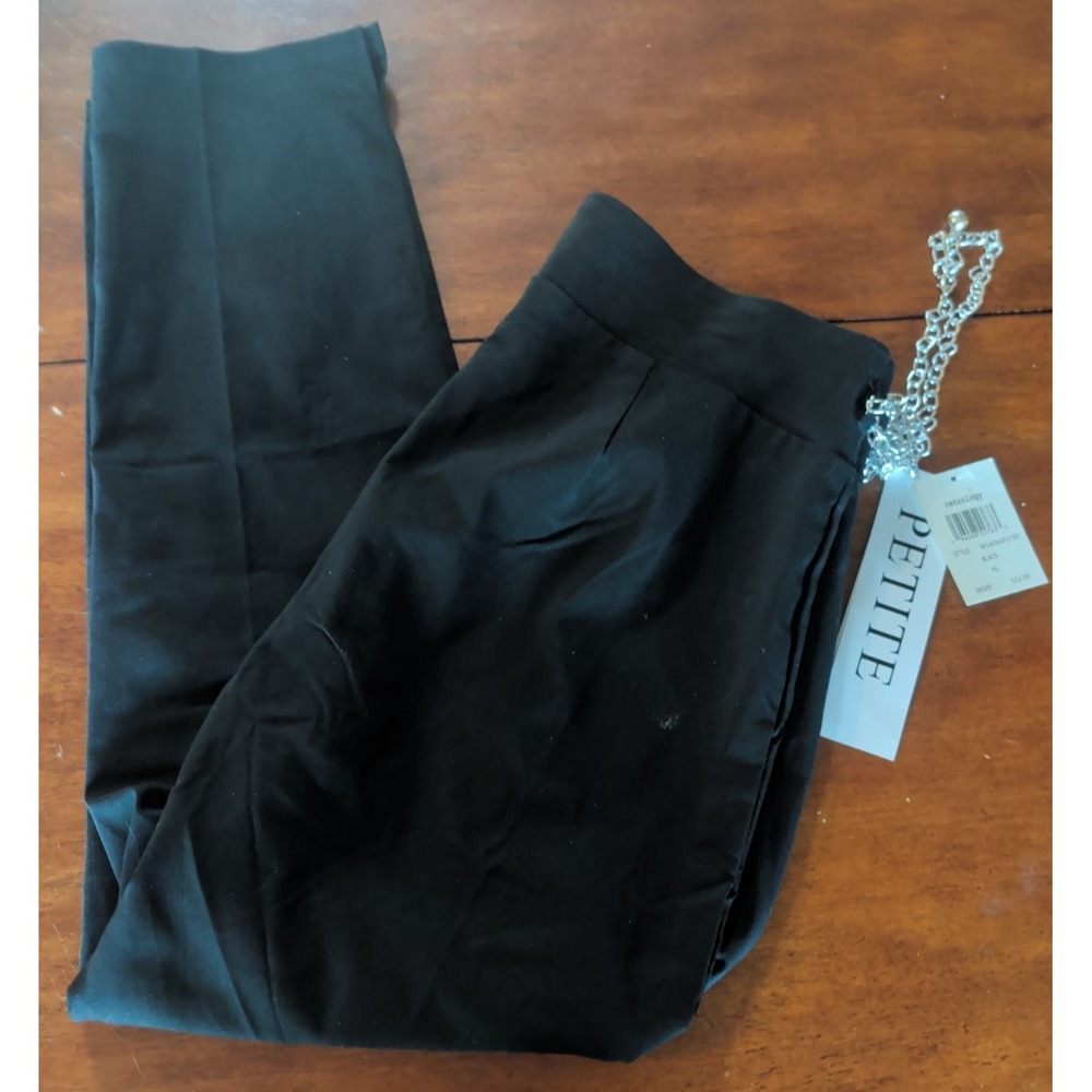 Retrology Petite Black Dress Pants Trousers With Chain Belt Size PL Black Solid